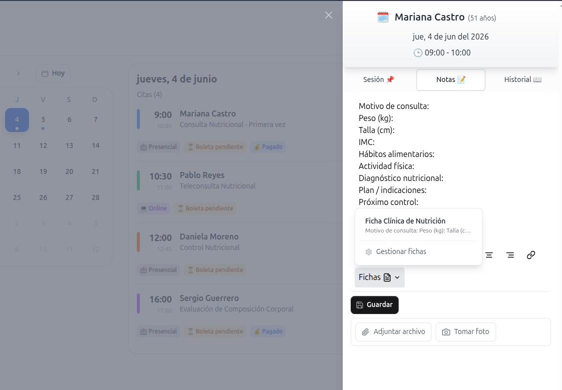 Vista previa de Fichas Clínicas Personalizadas